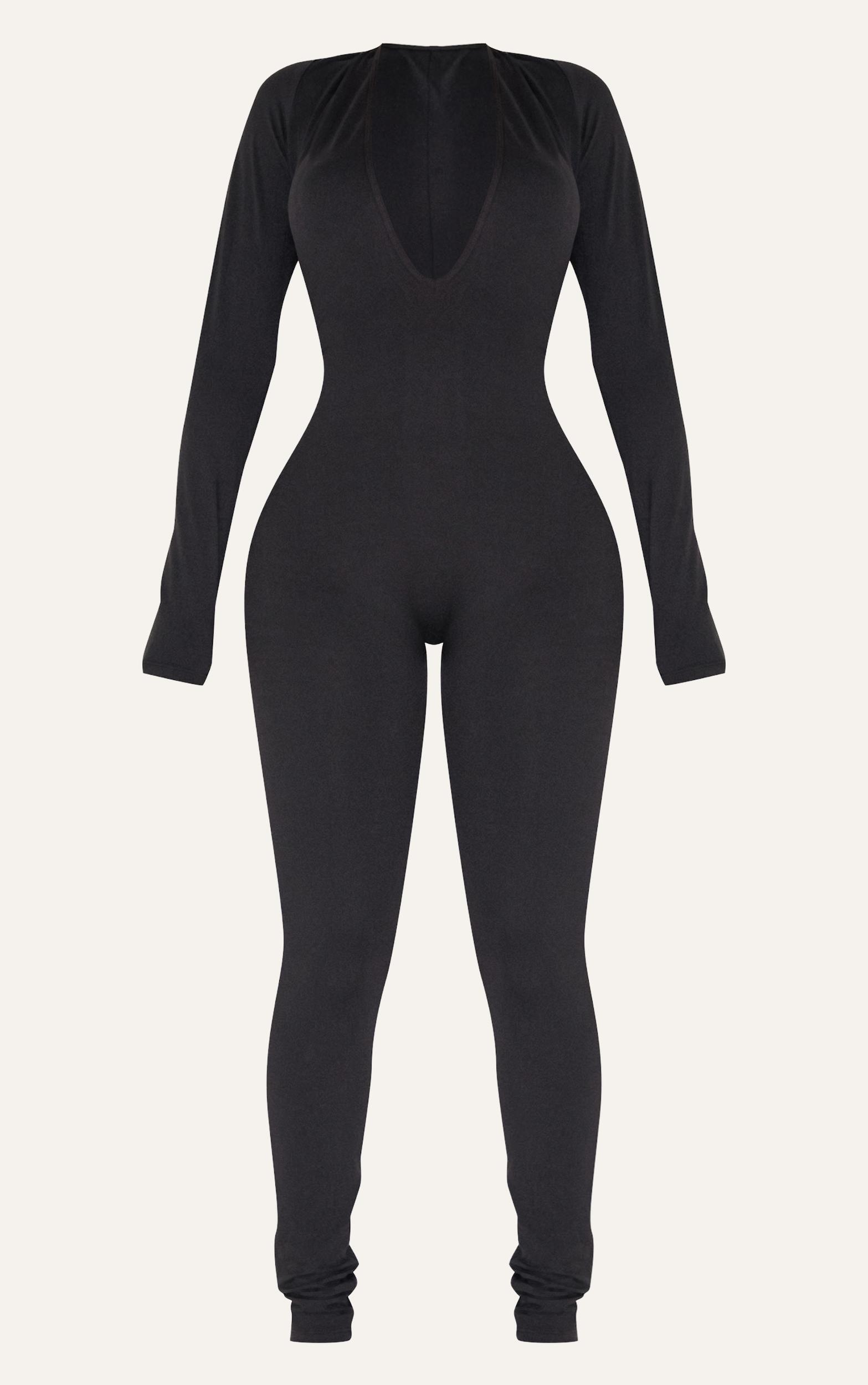 Shape Black Sculpted Long Sleeve Plunge Front Jumpsuit Product Image
