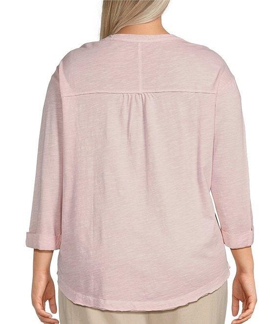 Westbound Plus Size Rolled 3/4 Sleeve Faux Henley Top Product Image