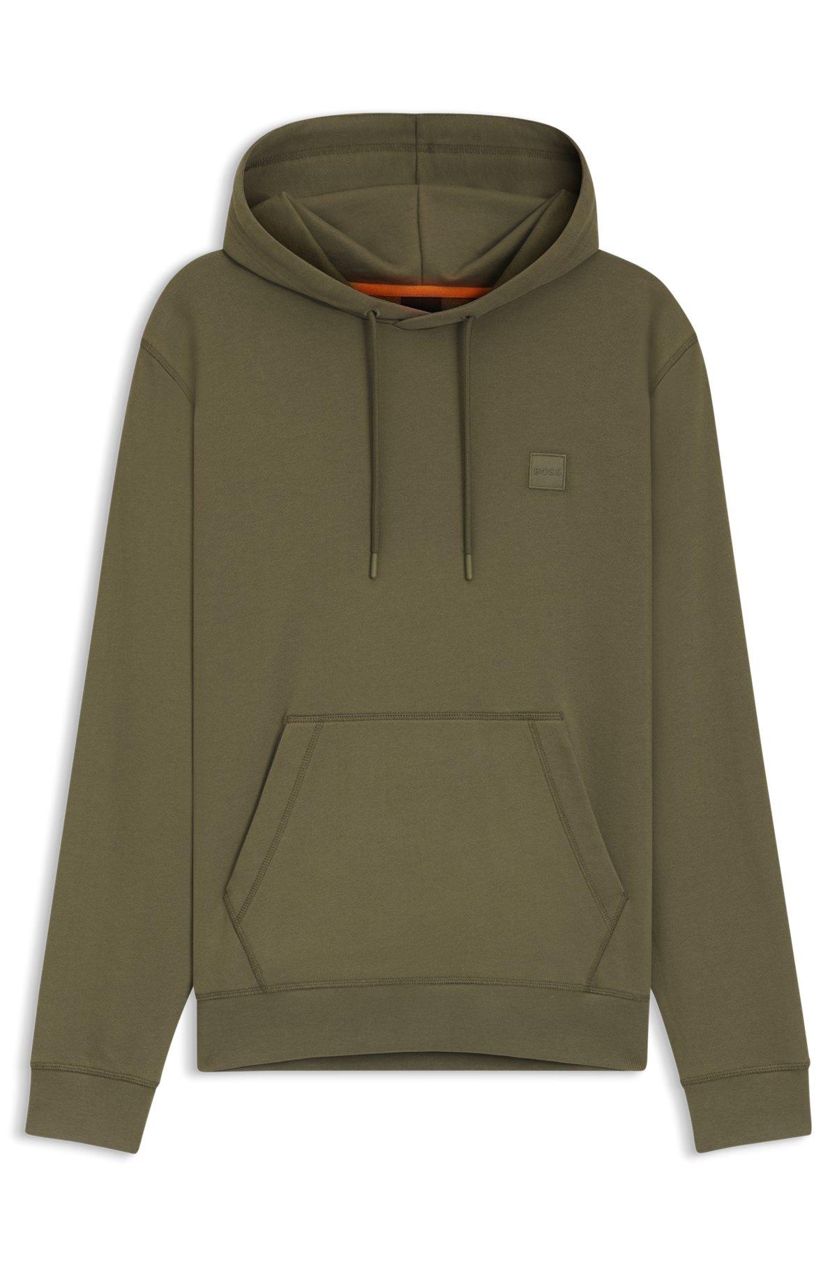 BOSS - Regular-fit hoodie in cotton terry with logo patch - Light Green Product Image