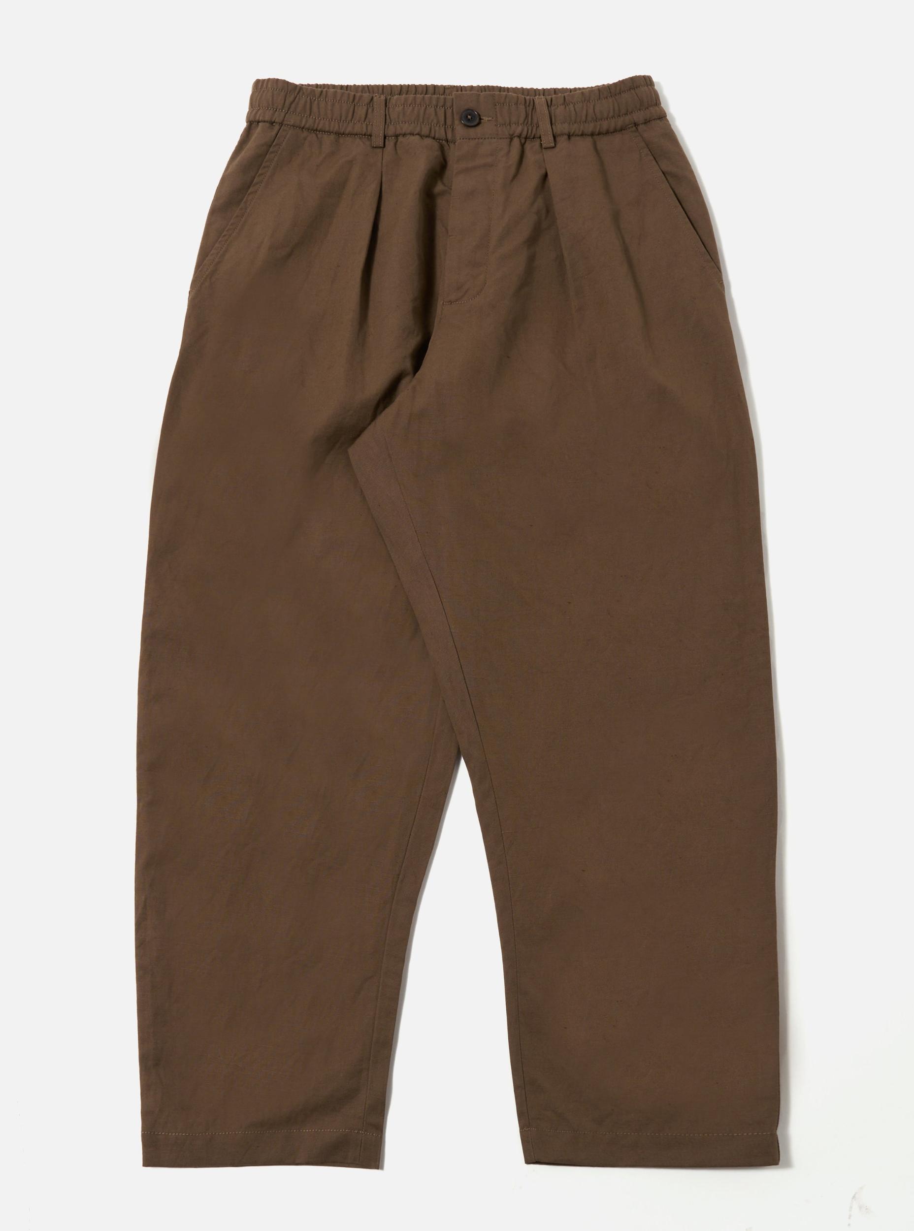 Universal Works Oxford Pant in Khaki Linen Slub Weave Product Image