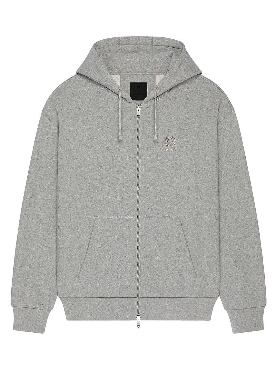 Mens Zipped Hoodie in Fleece with Crystals and 4G Detail Product Image
