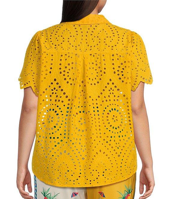 Skies Are Blue Plus Size Eyelet Short Sleeve Woven Blouse Product Image
