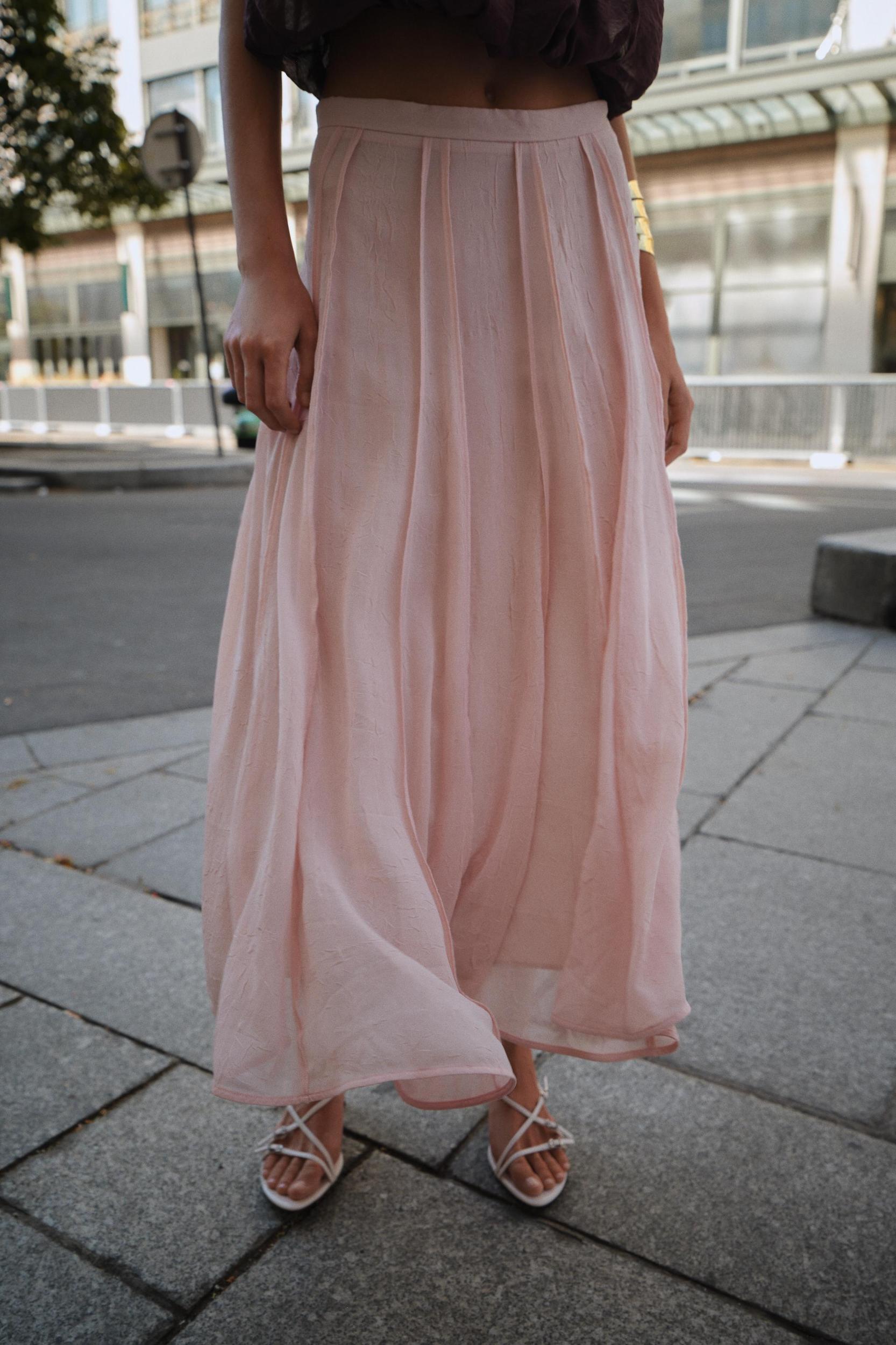 SEMI-SHEER TOPSTITCHED MIDI SKIRT Product Image