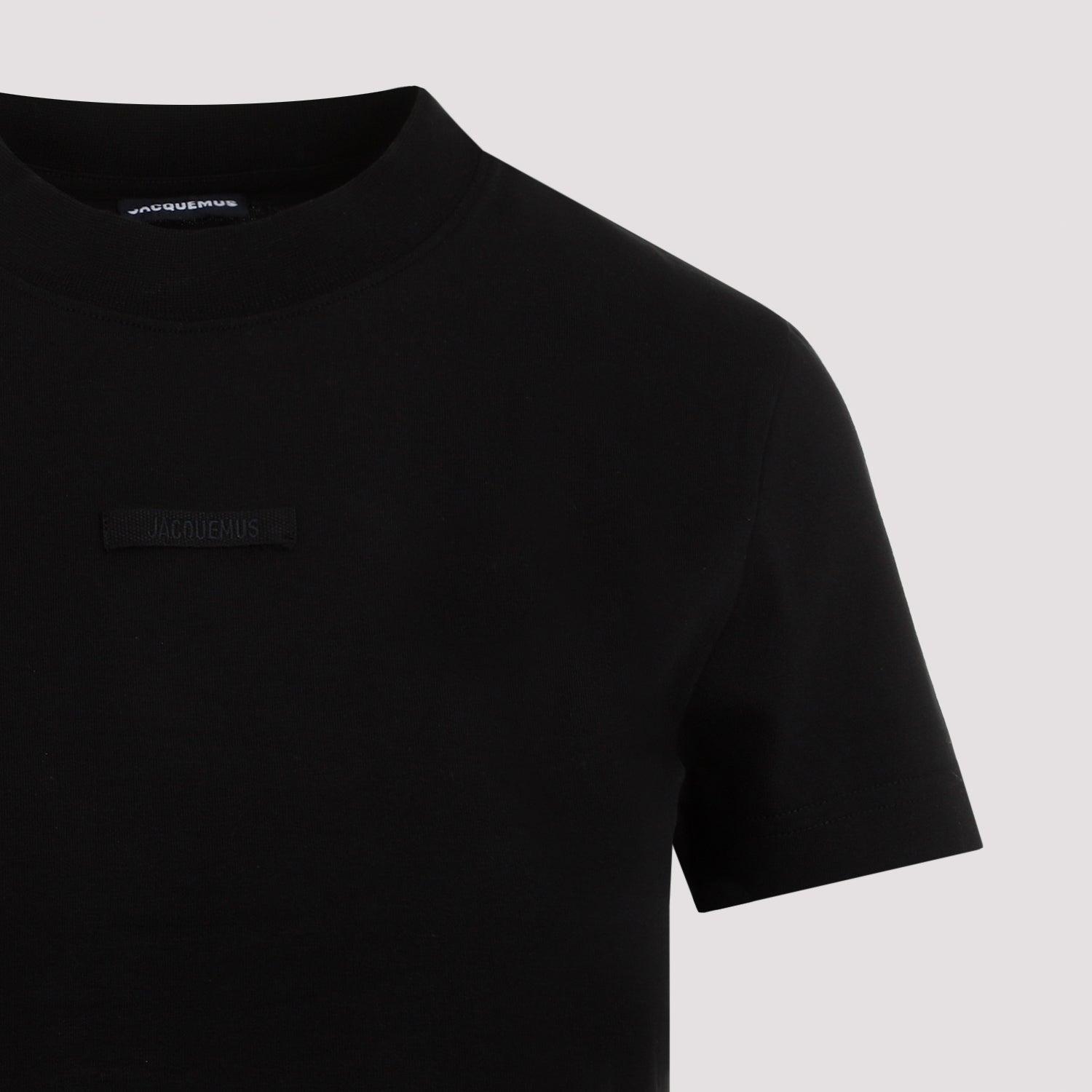 JACQUEMUS Black Fitted T-shirt With Logo Patch In Stretch Cotton Woman Product Image