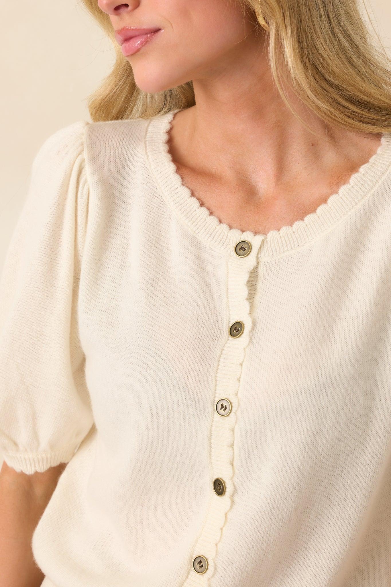 It's Always Right Ivory Short Sleeve Button Front Cardigan Product Image