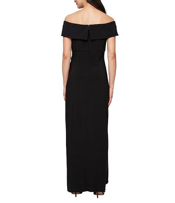 Alex Evenings Off-the-Shoulder Short Sleeve Stretch Matte Jersey Ruched Gown Product Image