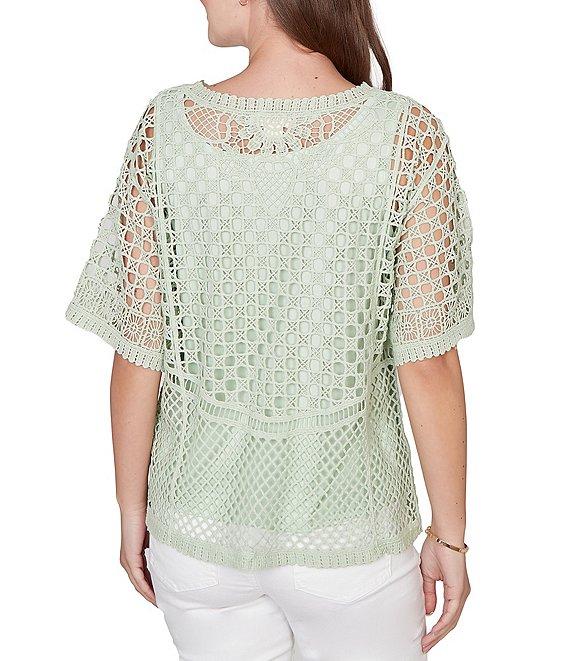 Ruby Rd. Lace Layered Tonal Tank Open-Work Knit Top Product Image
