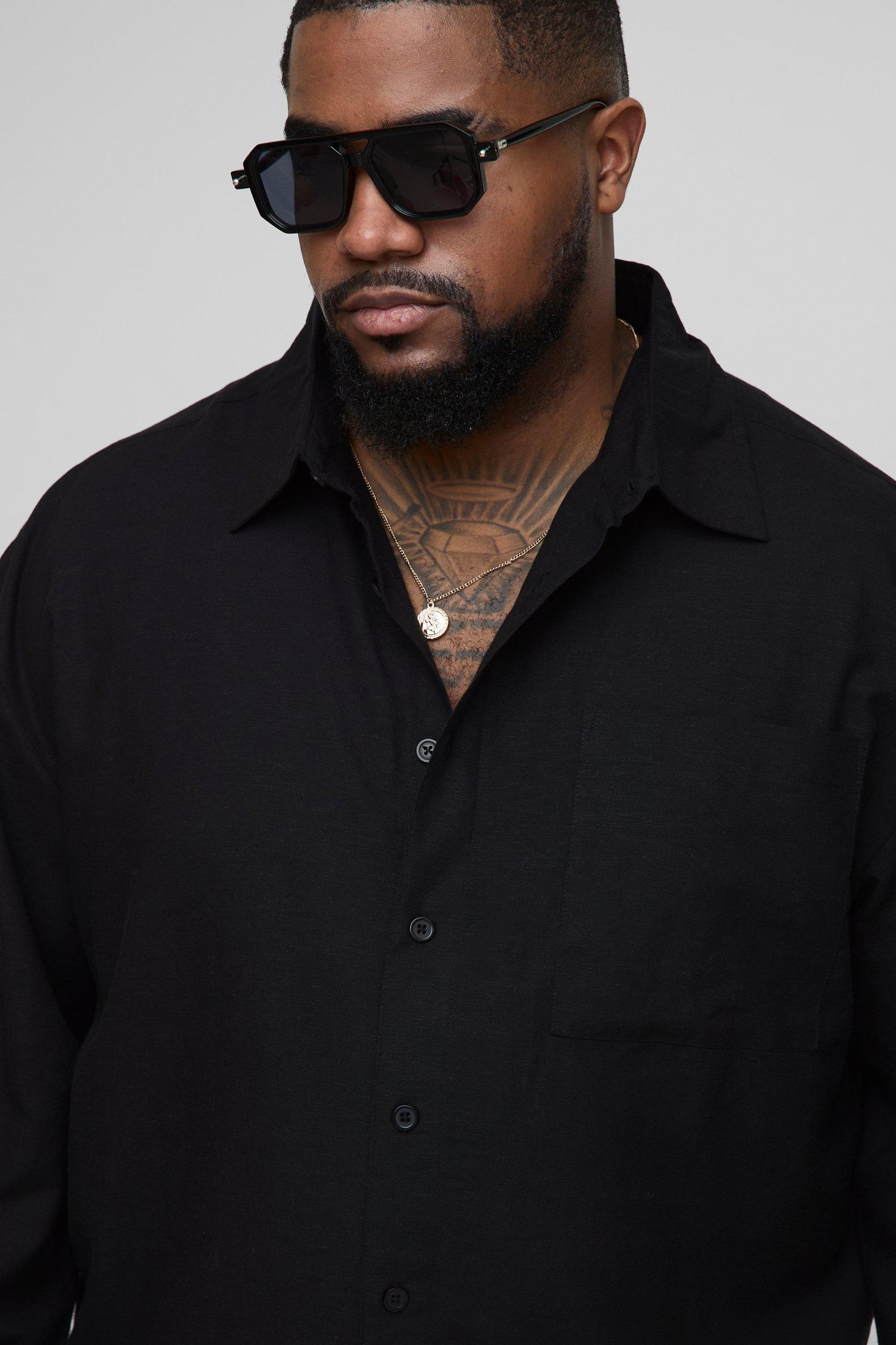 Plus Long Sleeve Linen Look Regular Shirt Jacket | boohooMAN USA Product Image