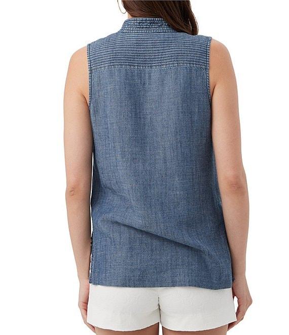 Trina Turk Lacheri Chambray V-Neck Sleeveless Top Product Image