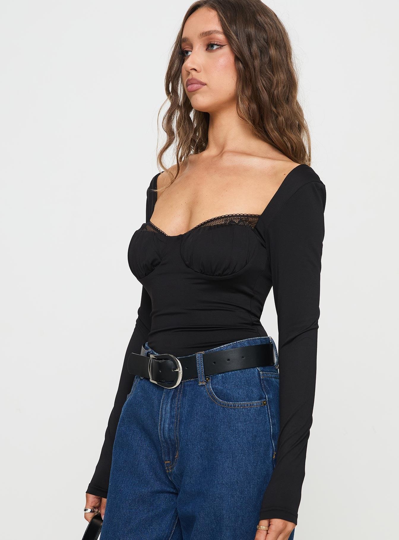 Peekaboo Long Sleeve Bodysuit Black Product Image