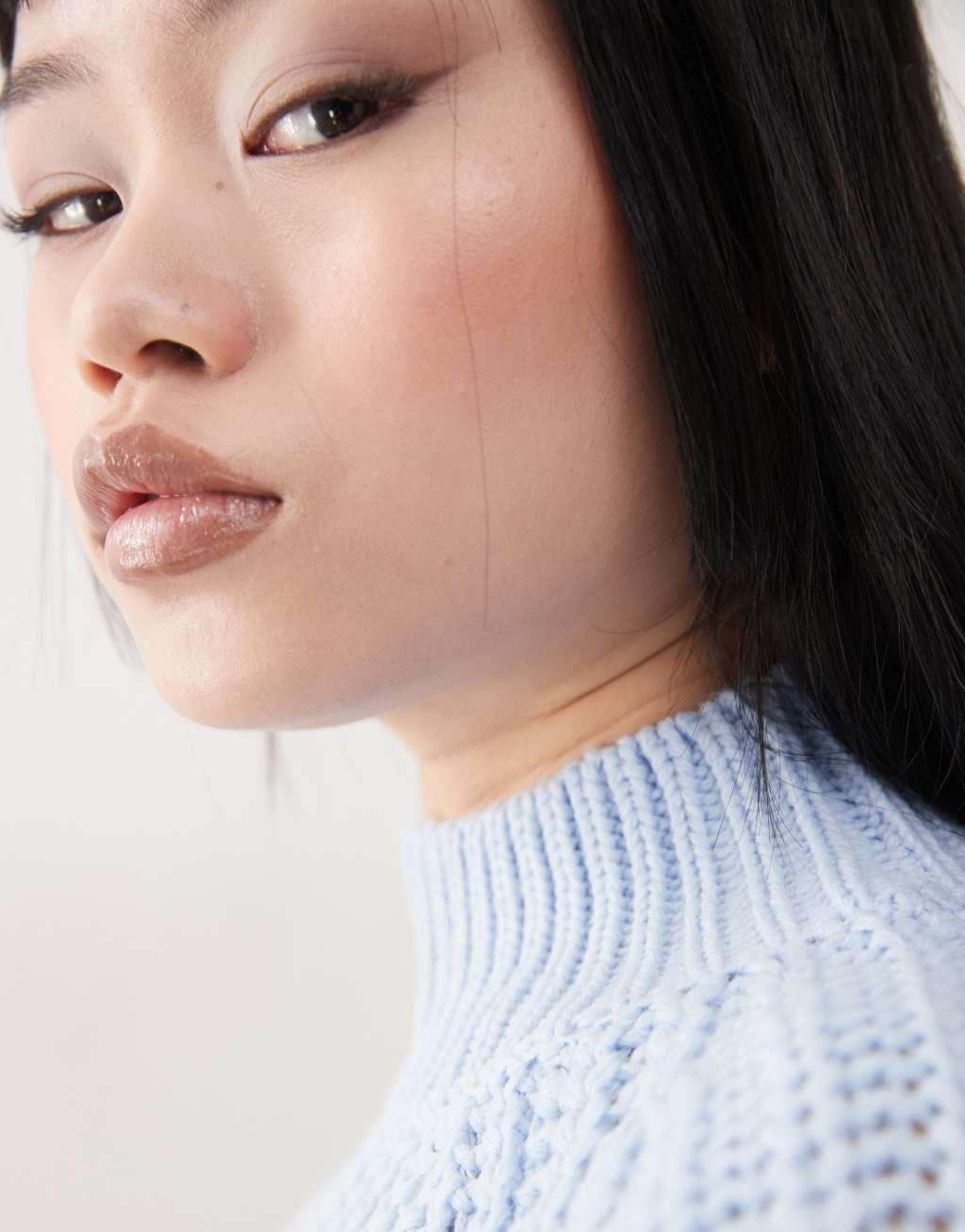 Noisy May high neck cropped knit sweater in light blue Product Image