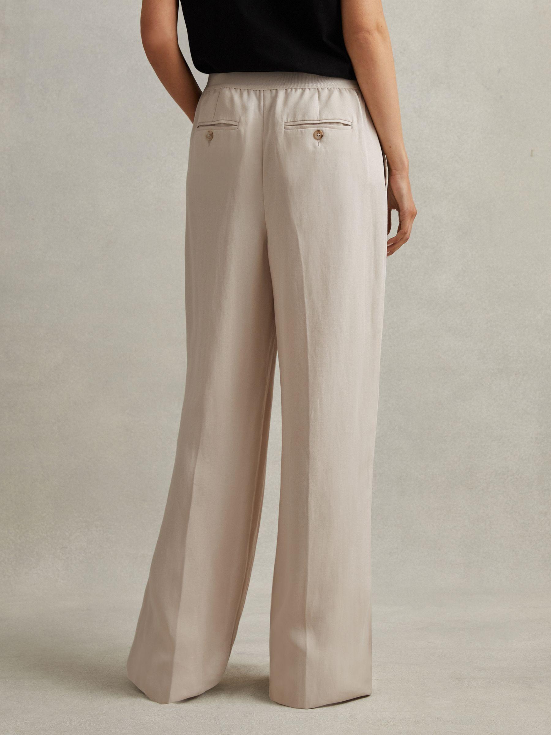 Lyocell-Linen Wide Leg Trousers in Oatmeal Product Image