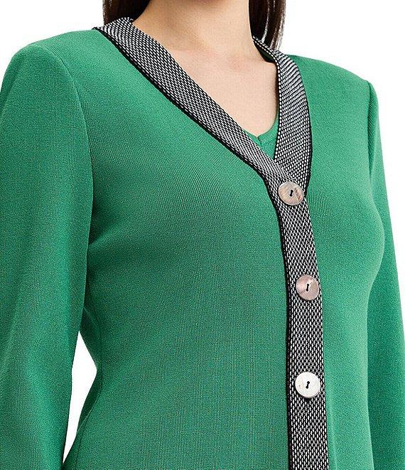 Ming Wang x Family Savvy Contrast Trim Soft Knit V-Neck Long Sleeve Cardigan Product Image