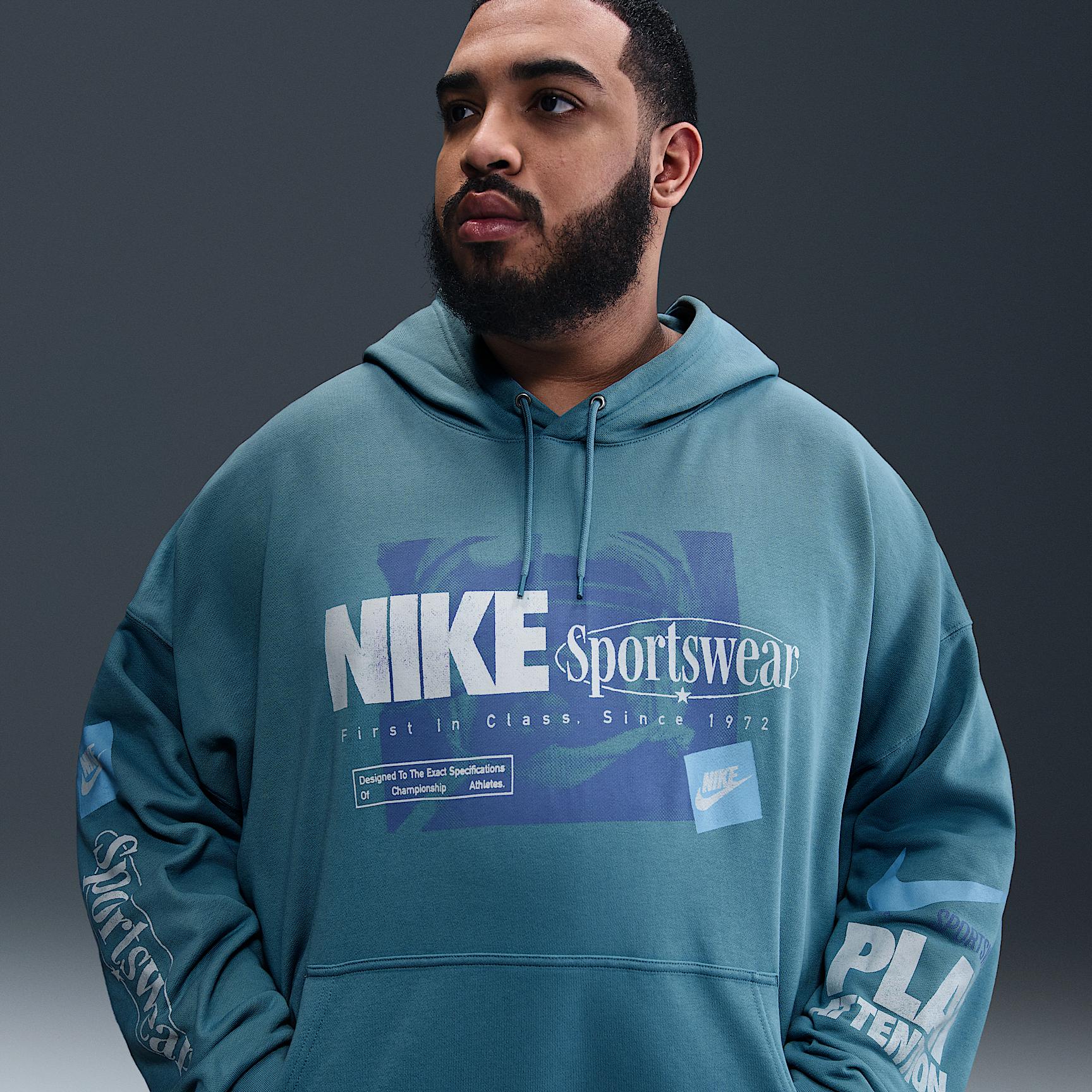 Nike Mens Club Oversized French Terry Pullover Hoodie | IB8257-464 Product Image