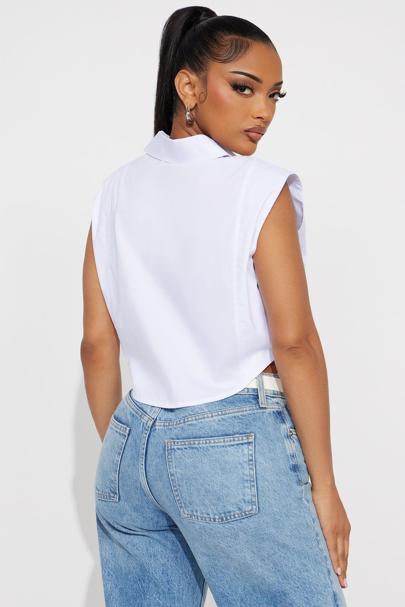 Dream Of Me Lace Up Poplin Top - White Female Product Image