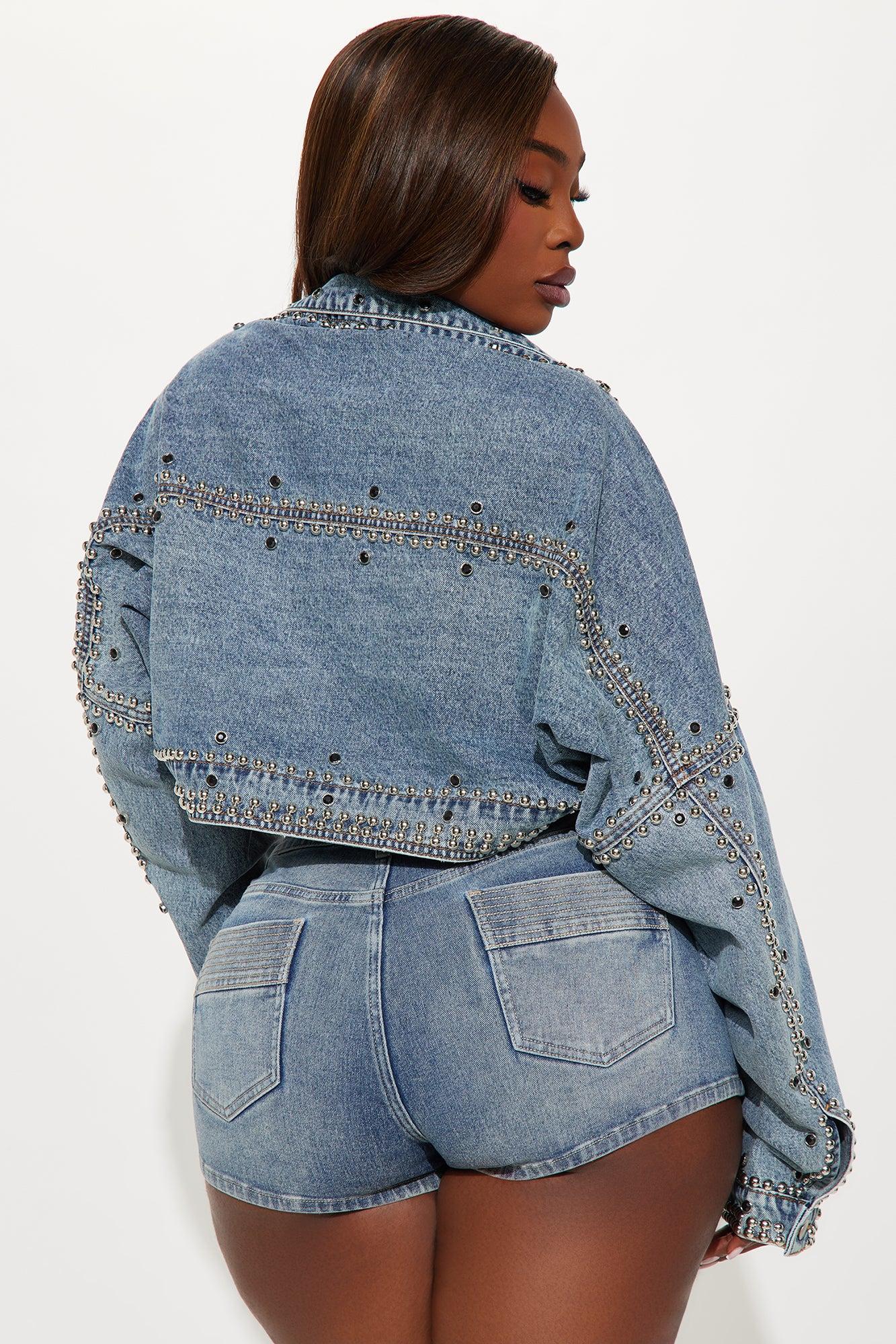 Hollywood Studded Denim Jacket - Light Blue Wash Product Image