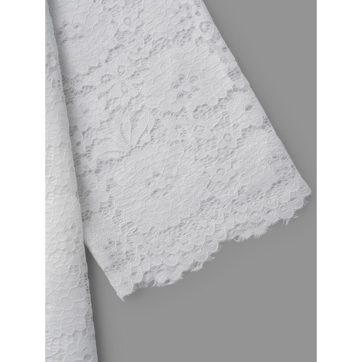 Plus Size Opticwhite Layered Crochet Lace Semi-Sheer Blouse Women Elegant Elbow-length sleeve Round Neck Everyday Blouses BloomChic 12/L Product Image