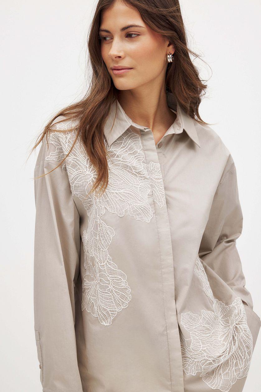 Cotton Embroidered Lace Shirt Product Image