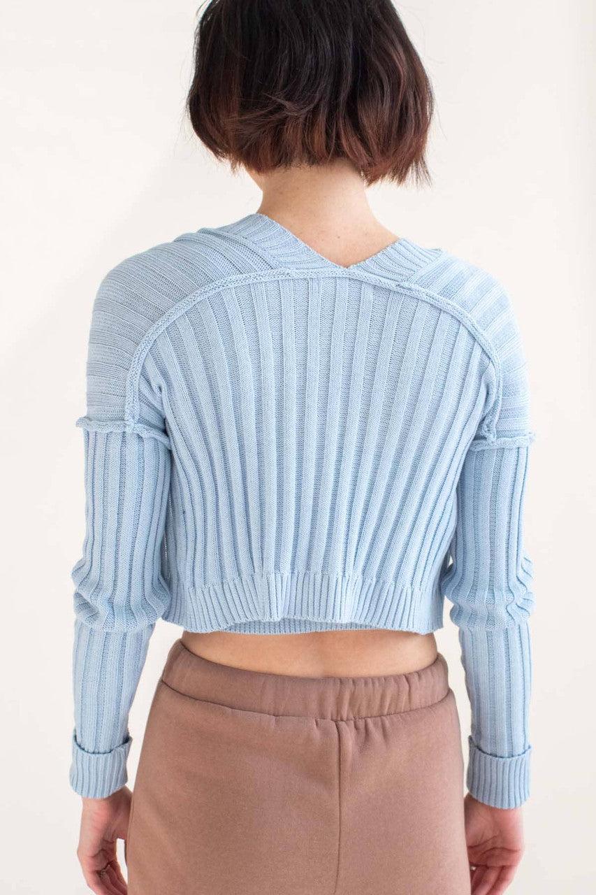 Sky Blue Ribbed Cardigan & Tank Set Product Image