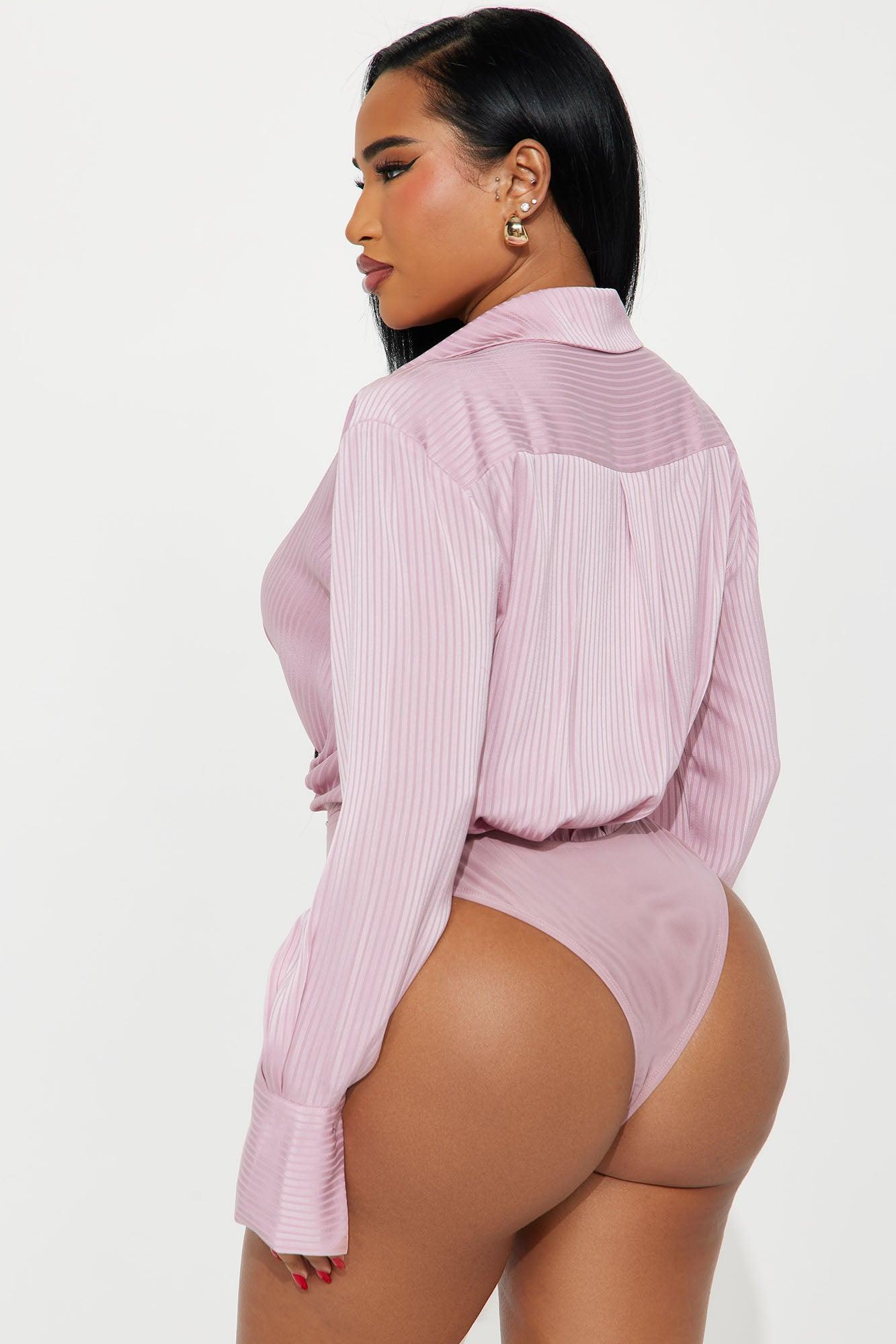 Maya Pinstripes Satin Bodysuit - Mauve Female Product Image