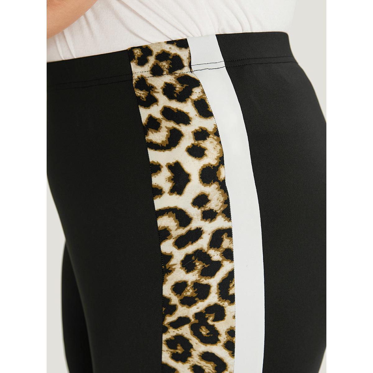 Plus Size Leopard Patchwork High Rise Elastic Waist Leggings Women Black Casual High stretch Skinny High Rise Dailywear Leggings BloomChic 14-16/1X Product Image