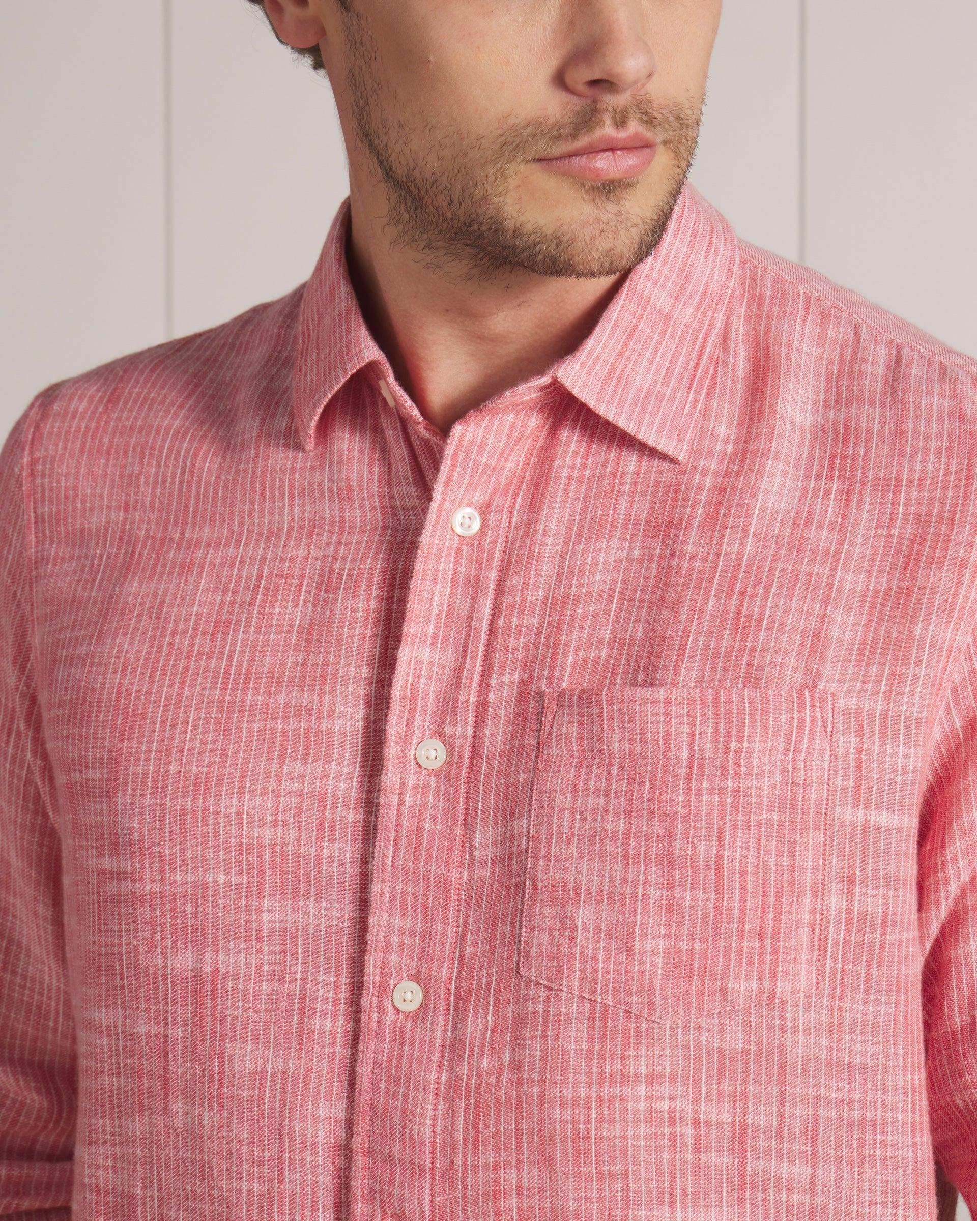 Madras Cottage Loom Chambray Shirt - Red Chambray Stripe Product Image