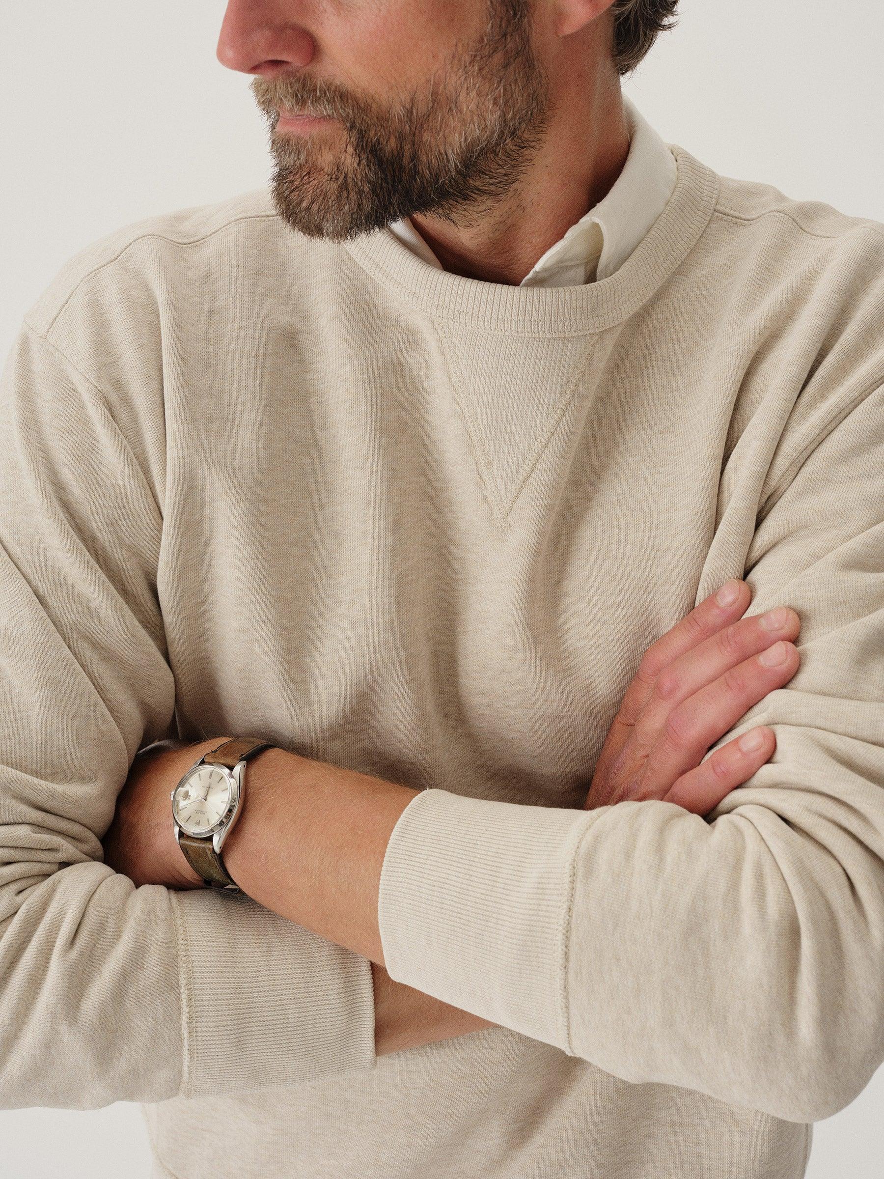 Heather Oat Welterweight Double V Crew Sweatshirt Product Image