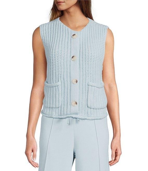 Antonio Melani Round Neck Sleeveless Button Front Cardigan Product Image