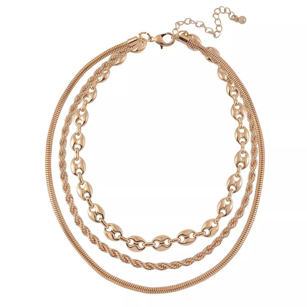 Emberly Gold Tone Three Chain Layered Necklace, Womens, None Product Image