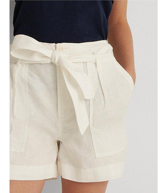 Lauren Ralph Lauren Linen High Rise Tie Belted Relaxed Shorts Product Image