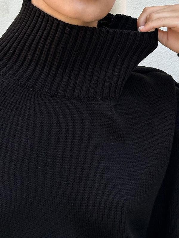 Long Sleeves Loose Solid Color Split-Joint High Neck Pullovers Sweater Tops Product Image