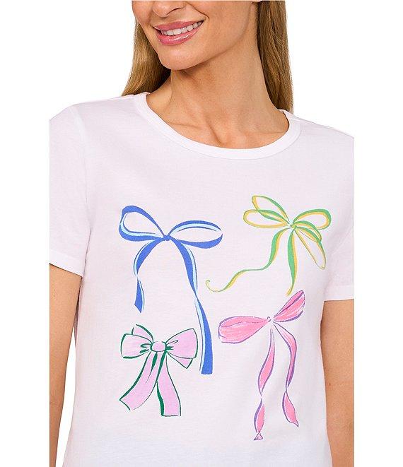 CeCe Knit Crew Neck Short Sleeve Bow Graphic Tee Product Image