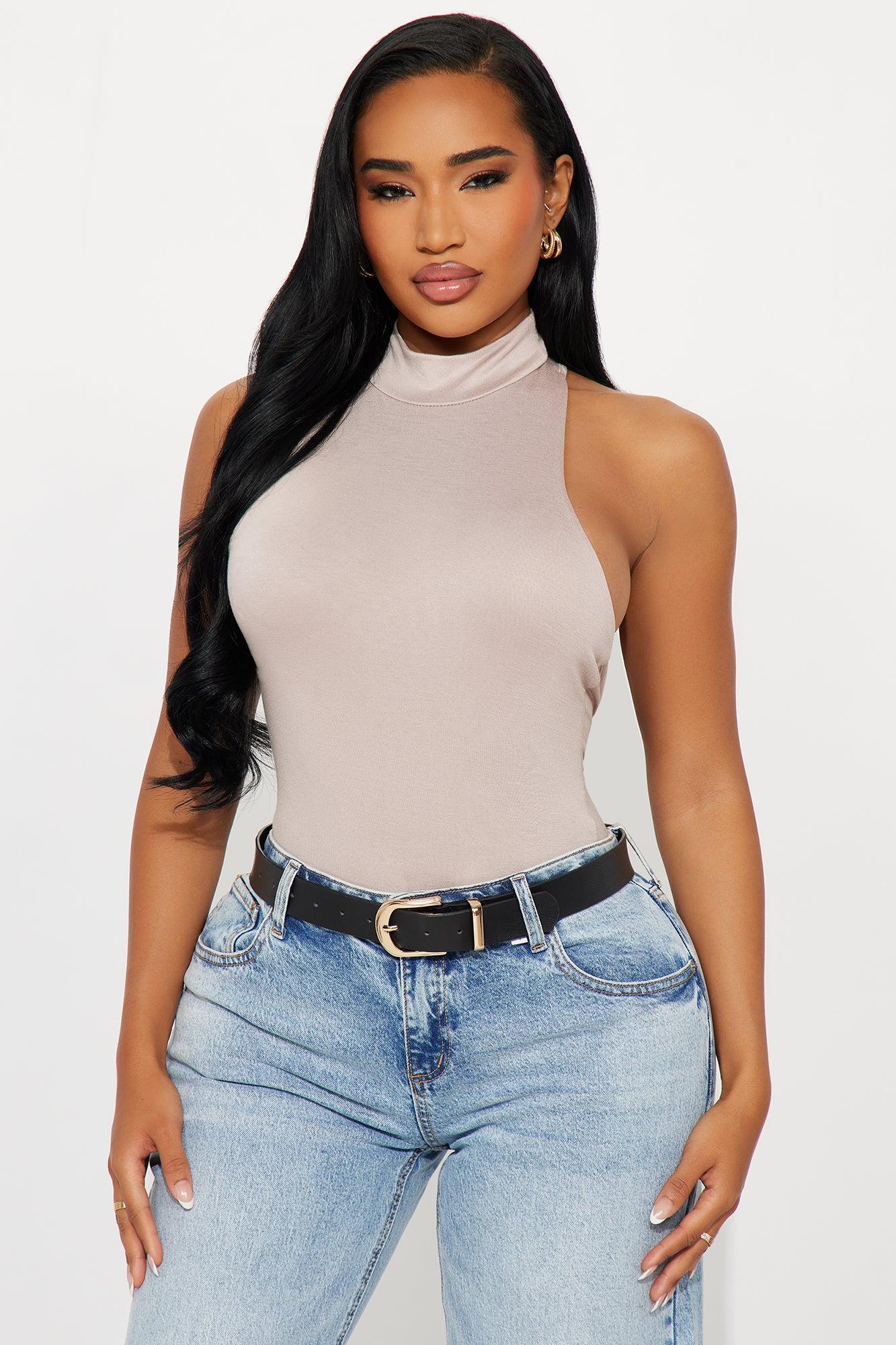 Honor Backless Mock Neck Bodysuit - Stone Female Product Image