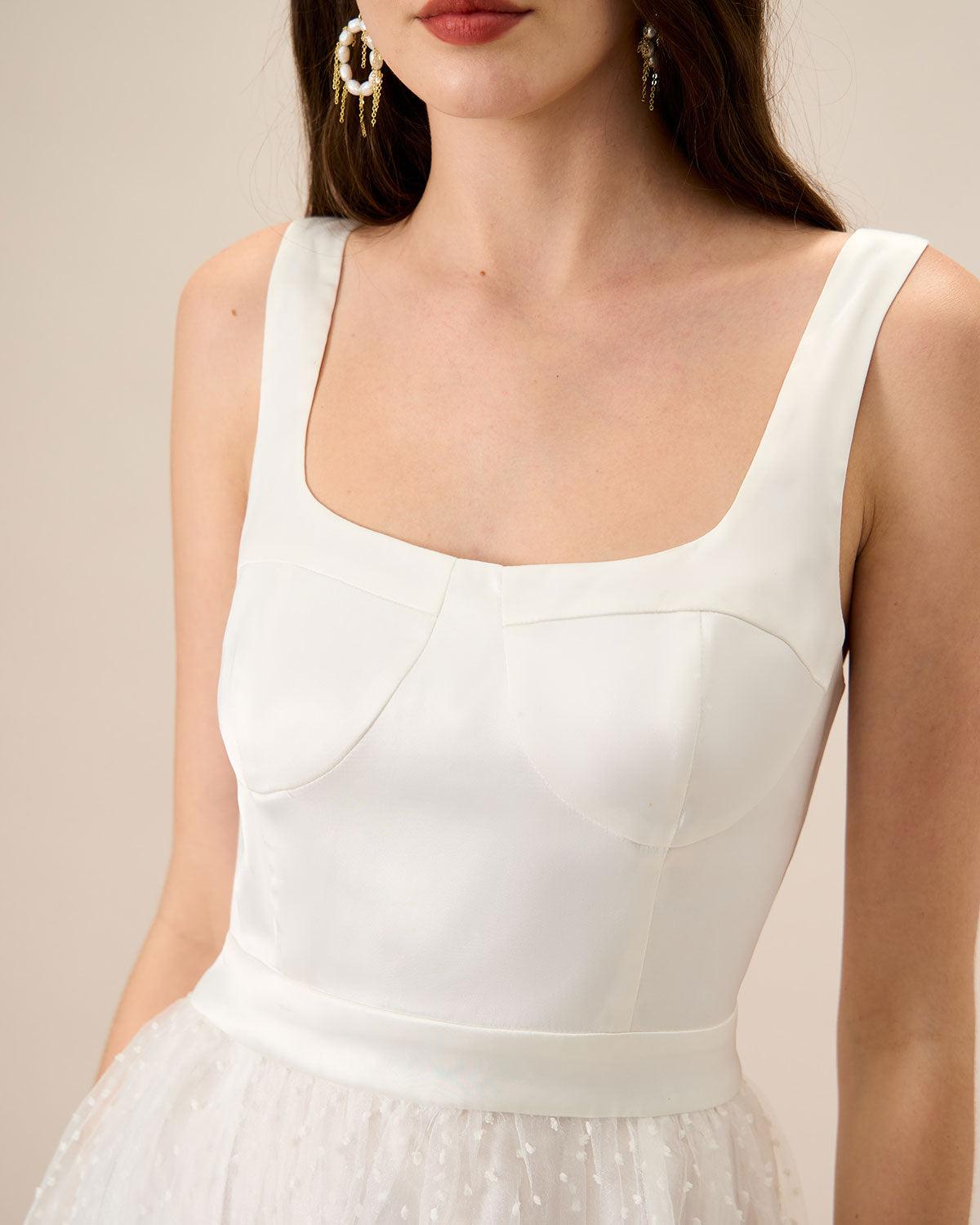 Women's White See-Through Splicing Midi Dress Female Product Image