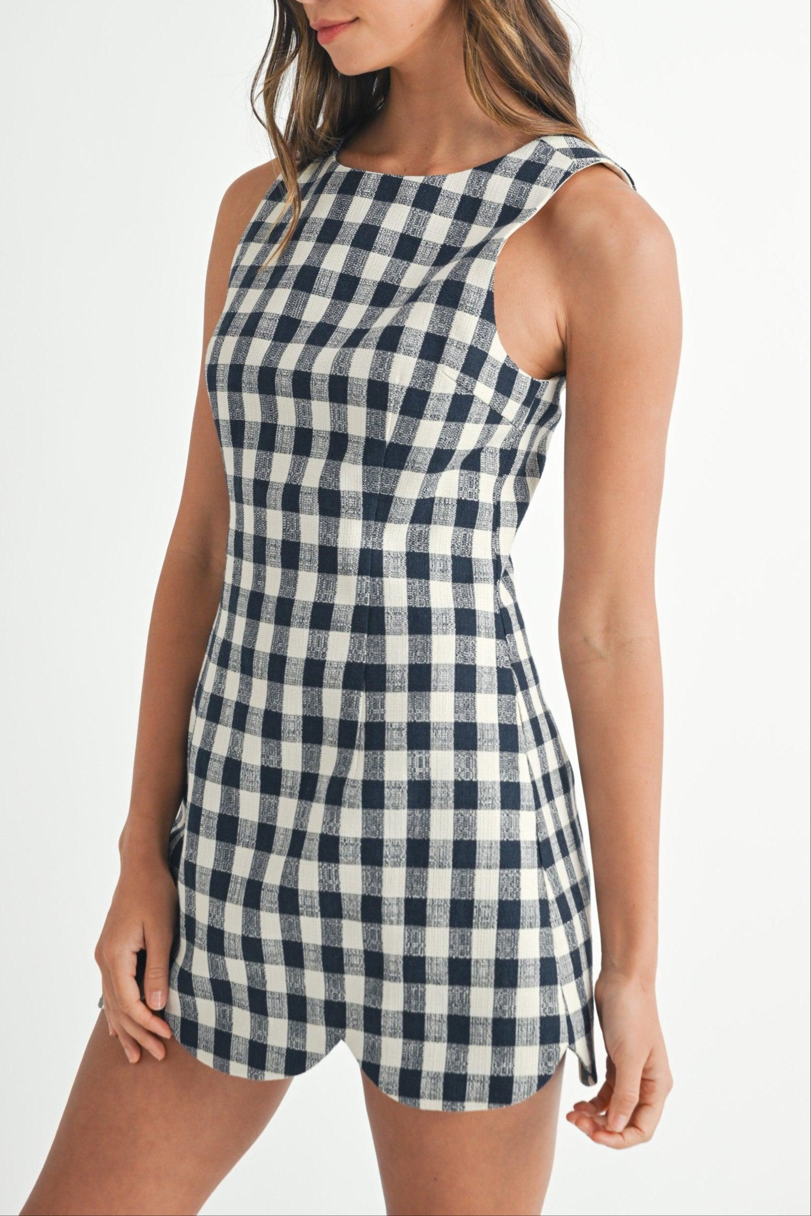 Gingham Scallop-Hem Mini Dress Product Image