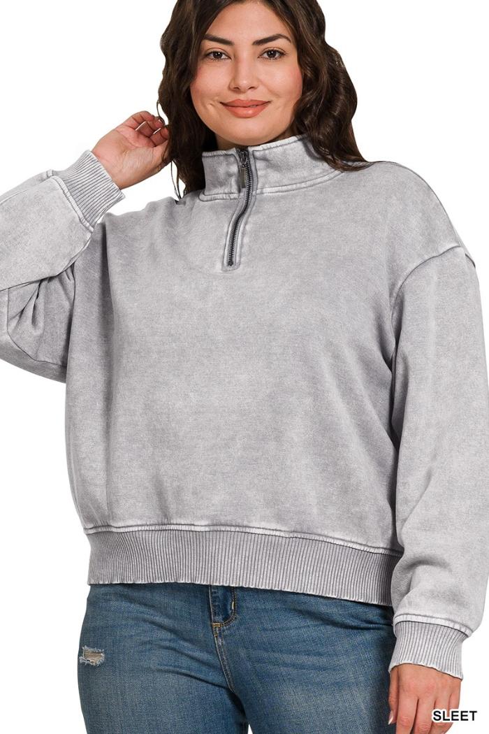 Plus Acid Wash Fleece Half Zip Pullover Product Image