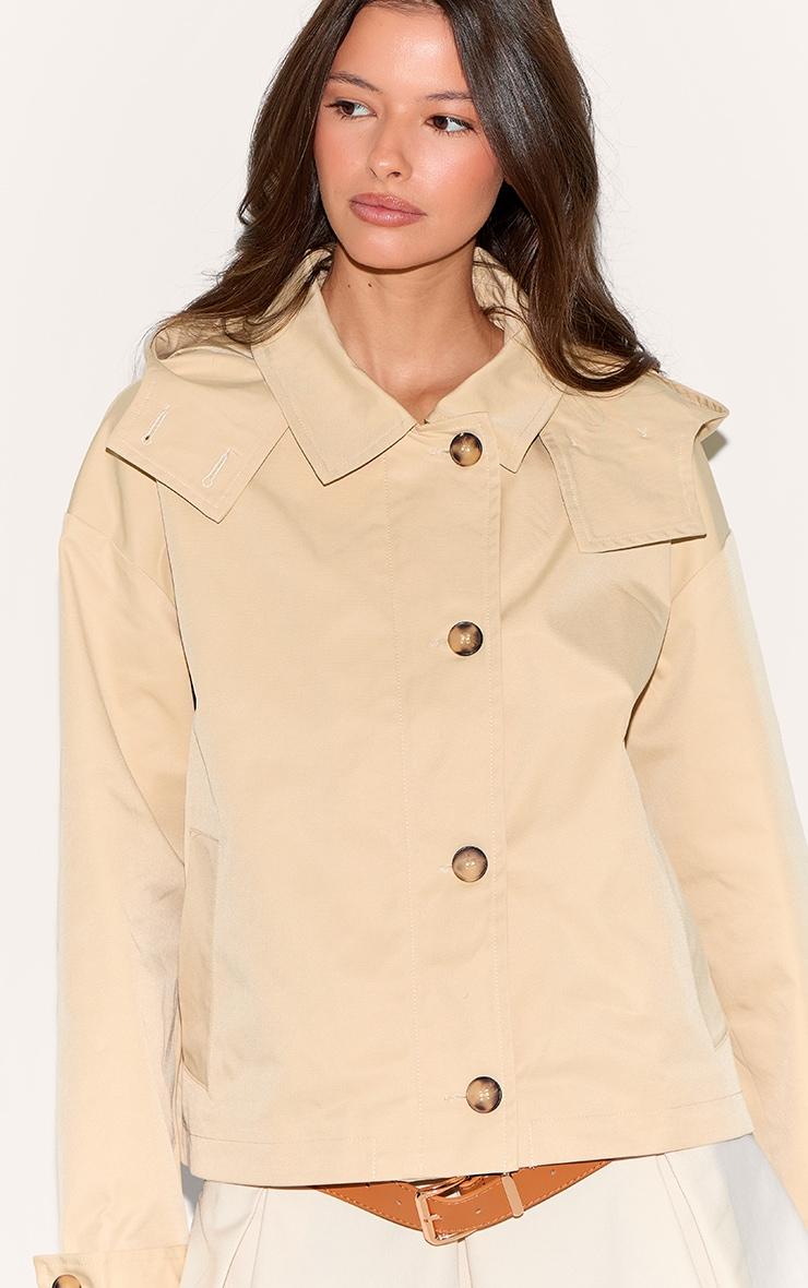 Beige Hooded Zip Up Trench Product Image