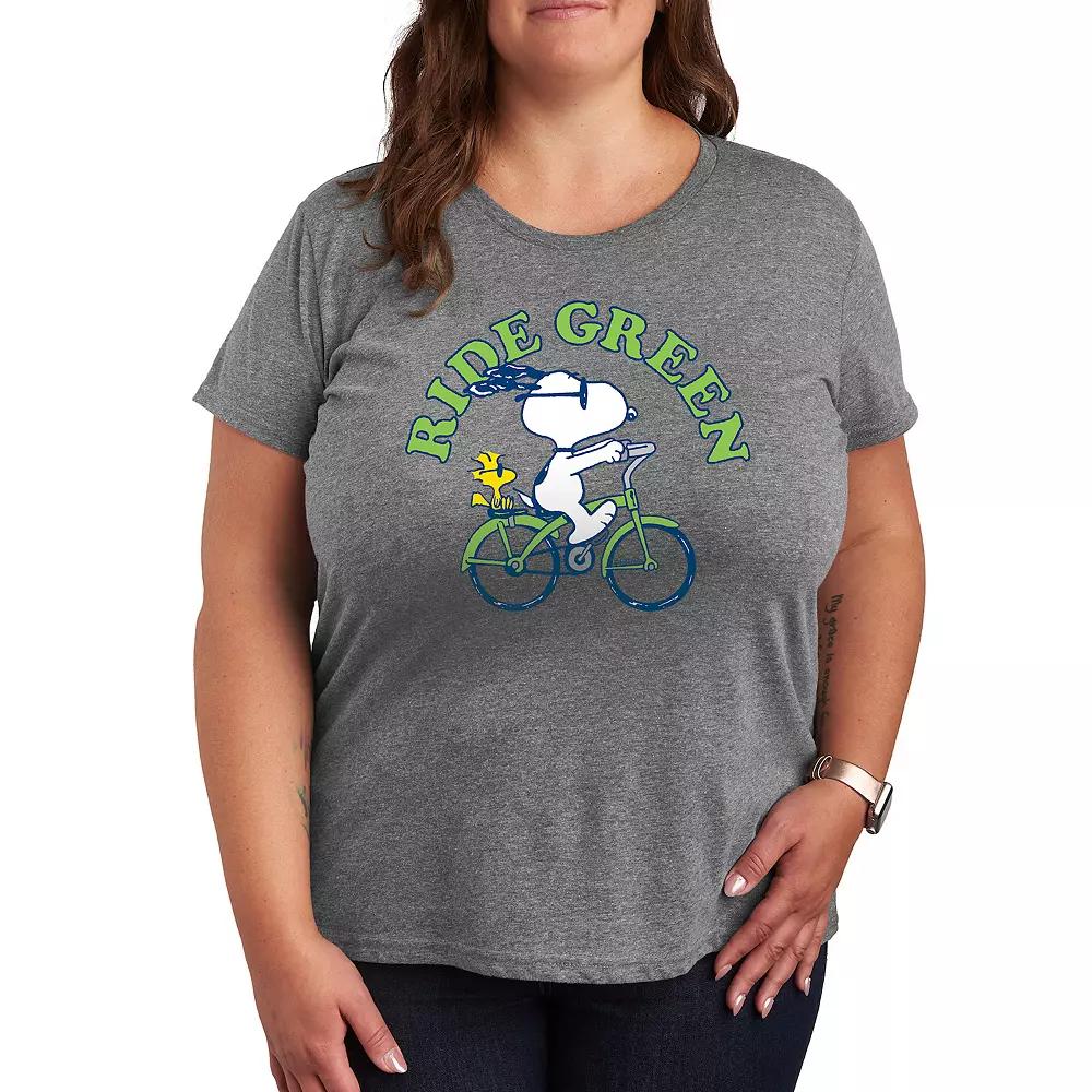Plus Peanuts Snoopy & Woodstock Ride Green Graphic Tee, Women's,  Product Image
