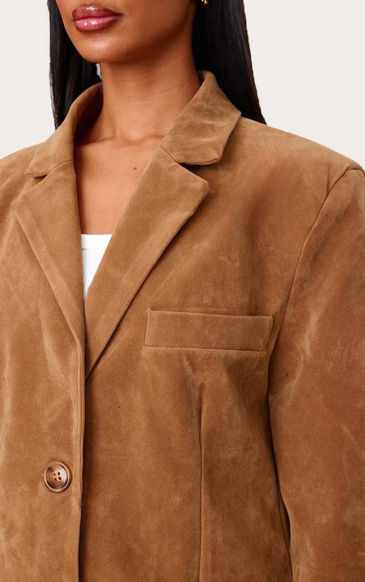 Petite Camel Faux Suede Longline Blazer Product Image