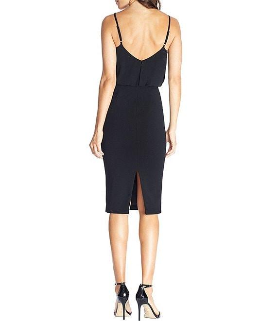 Dress the Population Stretch Crepe V-Neck Sleeveless Knee Length Blouson Dress Product Image