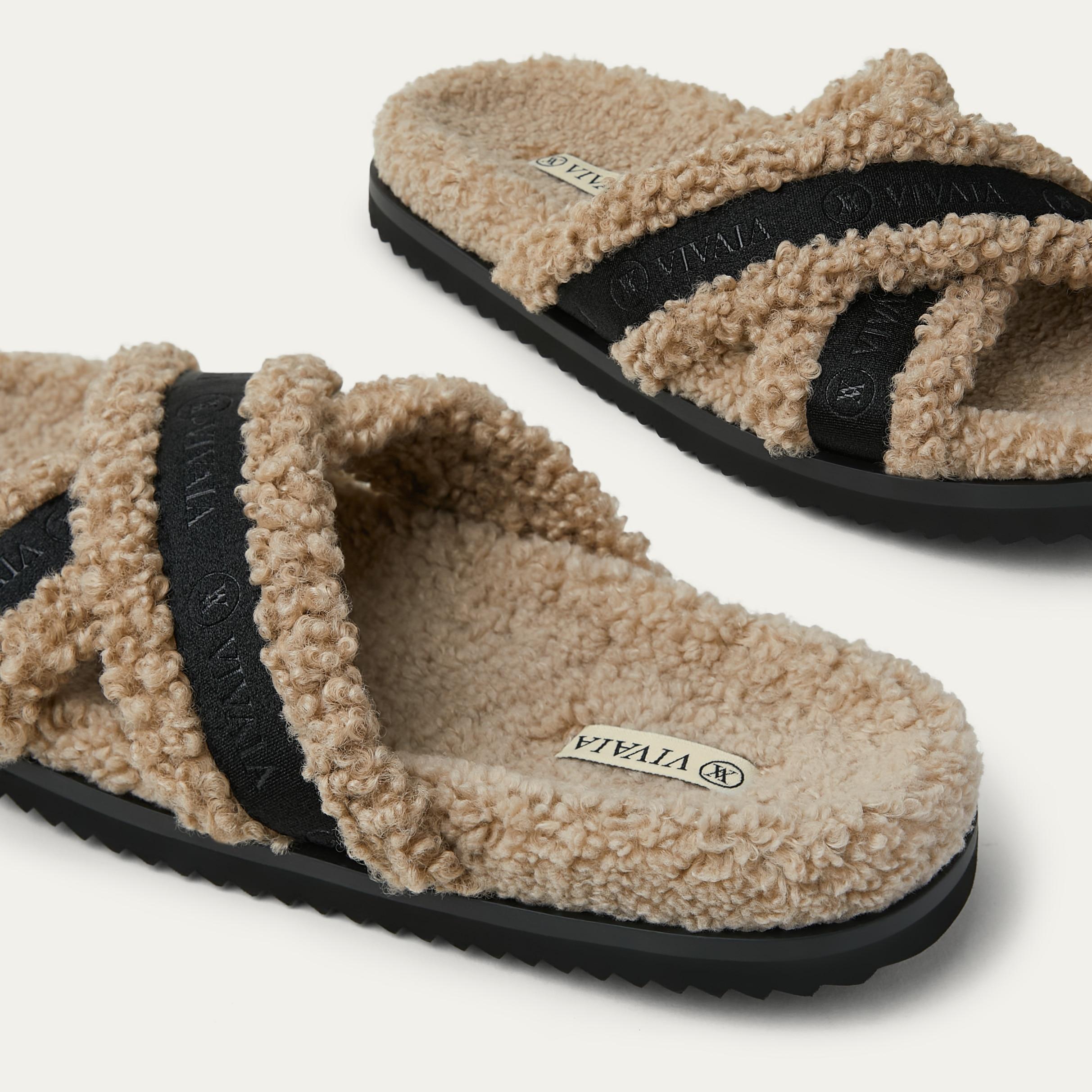 Furry Criss-Cross Strap Slippers (Hannah) Product Image