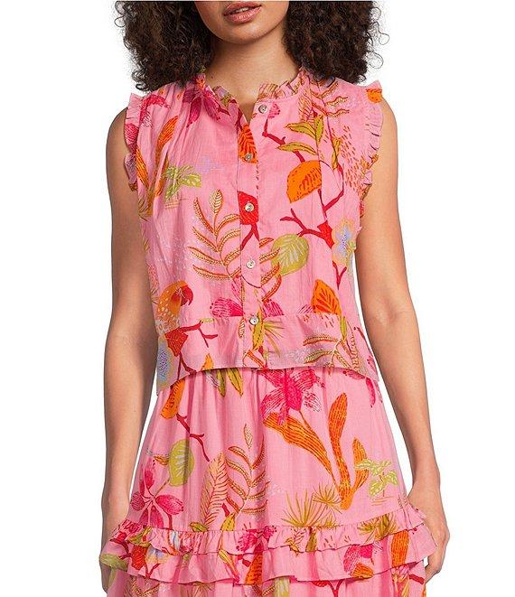 J.Marie Coordinating Woven Playa Button Up Ruffle Top Product Image