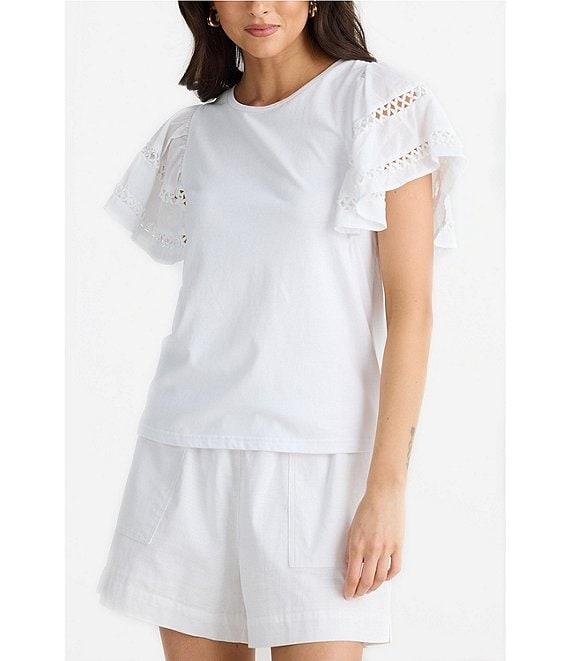 Brave + True Chloe Short Flare Lace Insert Sleeve Crew Neckline Knit Tee Product Image