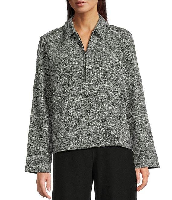 Eileen Fisher Petite Size Organic Cotton Blend Tweed Point Collar Long Sleeve Jacket Product Image