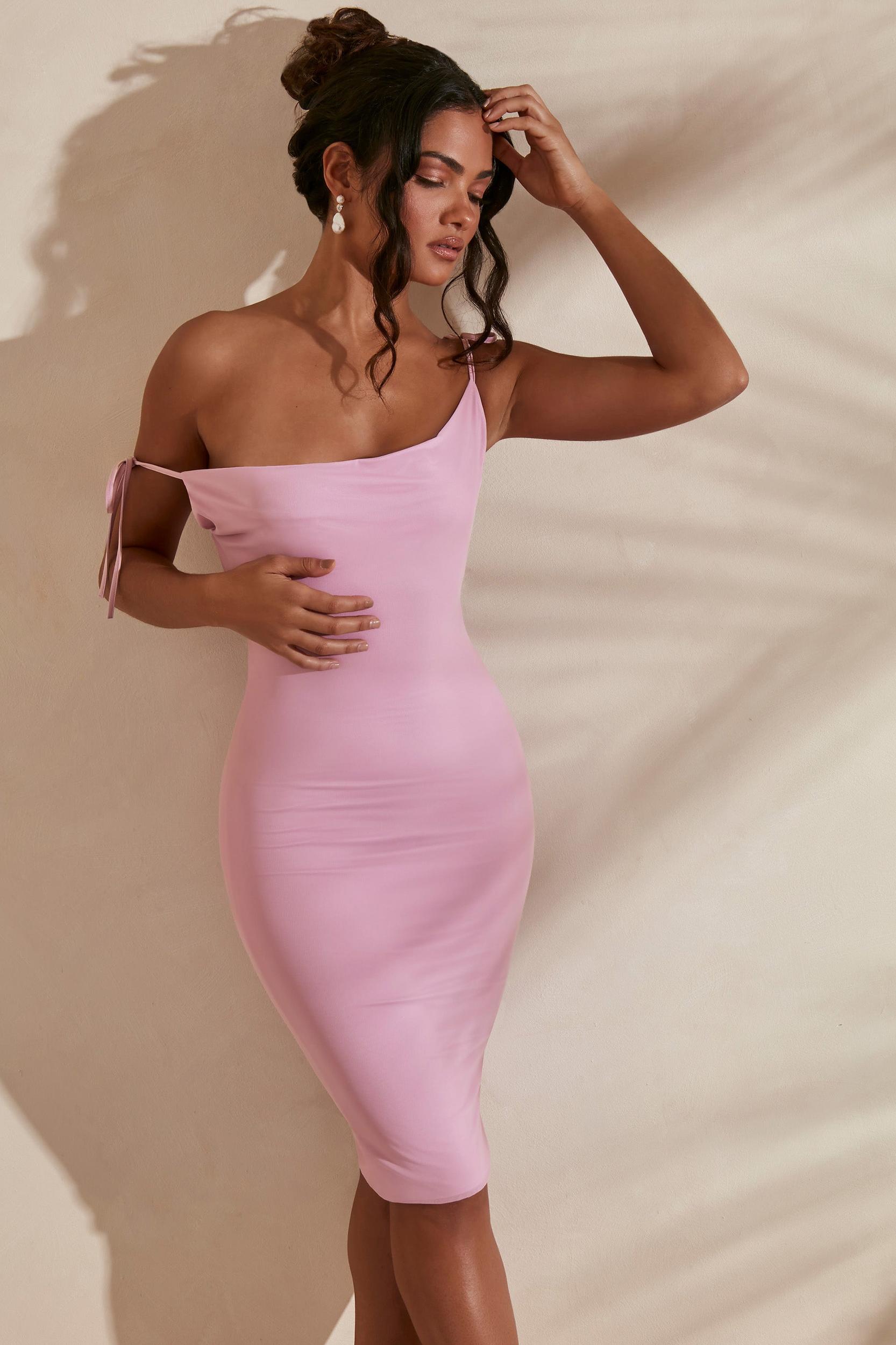 Cowl Neck Backless Midi Dress in Pink Product Image