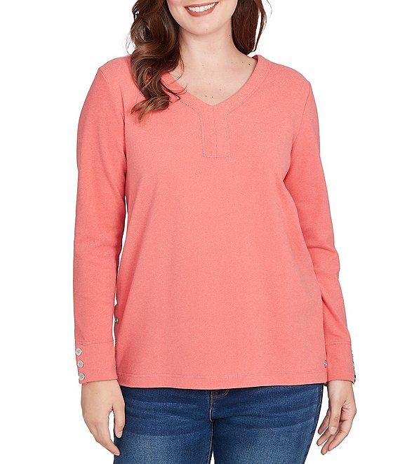 Ruby Rd. Petite Size Luxe Rib Knit V-Neck Long Sleeve Popover Top Product Image
