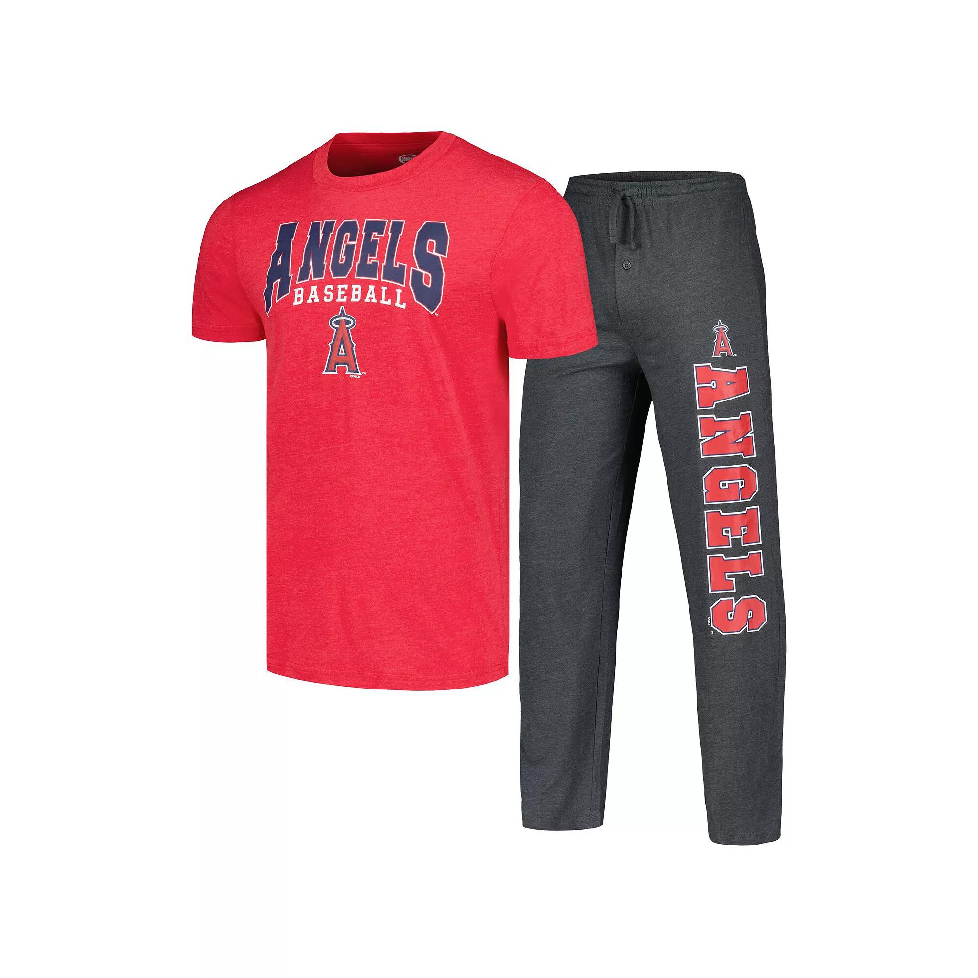 Men's Concepts Sport Charcoal/Red Los Angeles Angels Meter T-Shirt & Pants Sleep Set, Size: Large Product Image