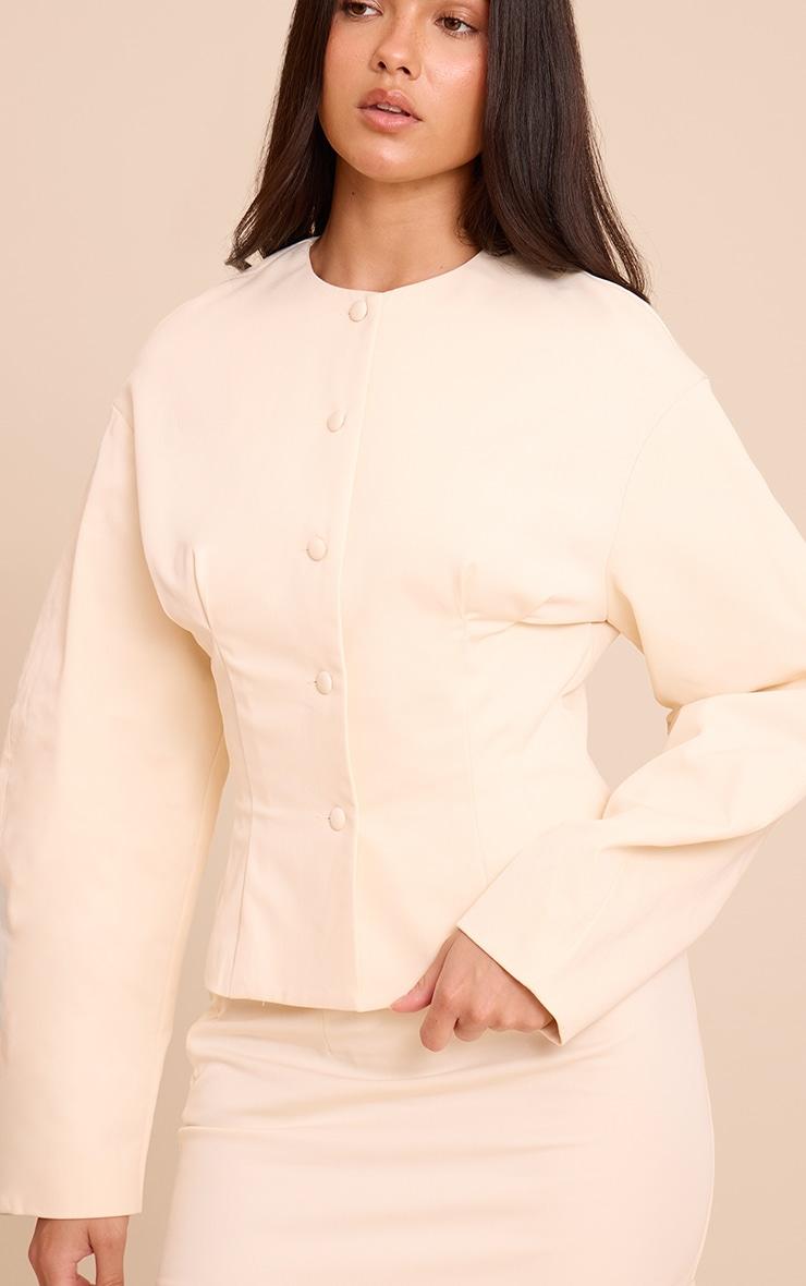 Almond Tailored Woven Boxy Balloon Sleeve Blazer Product Image