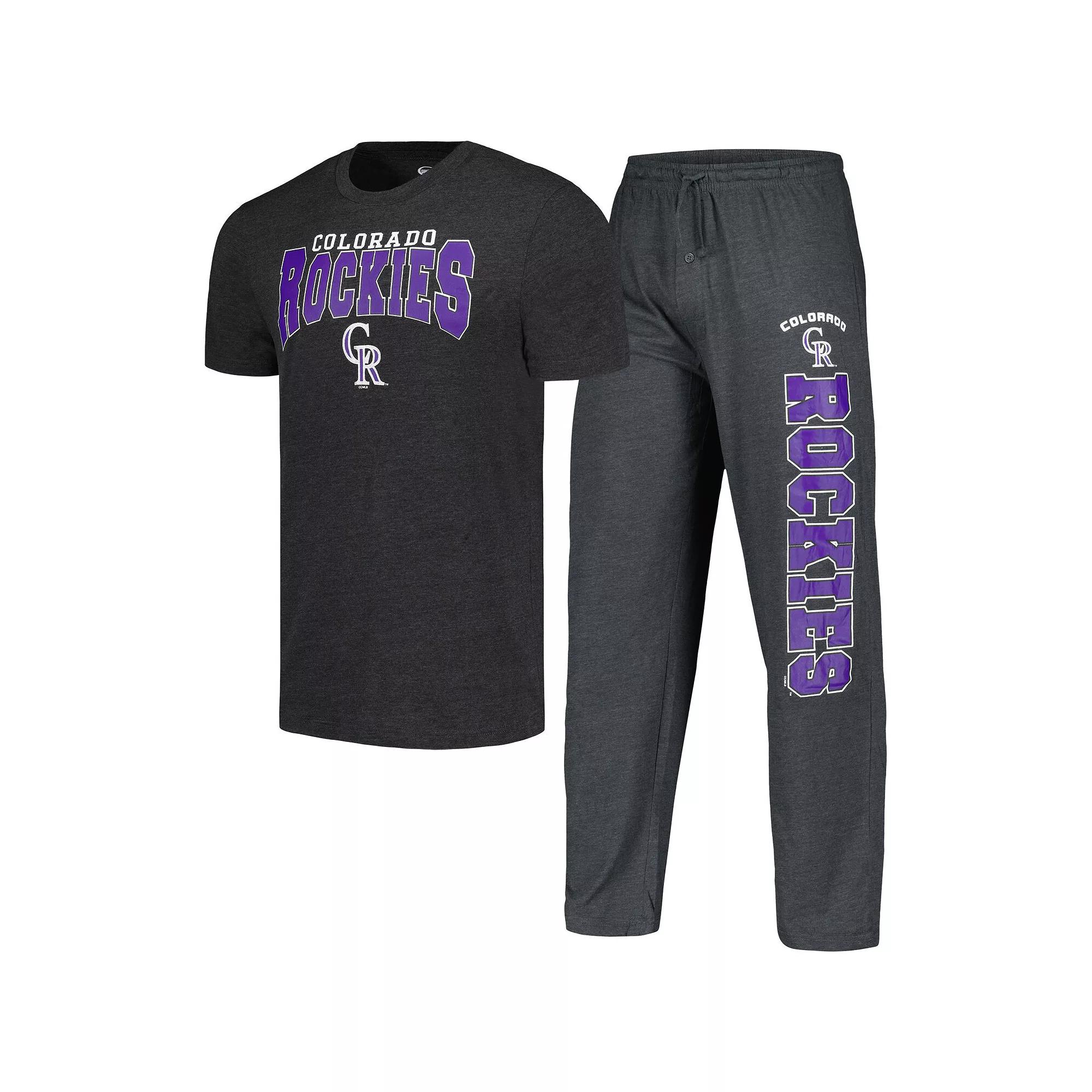 Men's Concepts Sport Charcoal/Black Colorado Rockies Meter T-Shirt & Pants Sleep Set, Size: XL Product Image