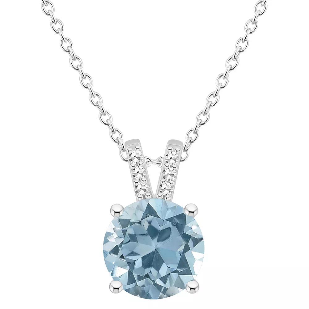 Alyson Layne Sterling Silver 8 mm Round Gemstone & Diamond Accent Pendant Necklace, Women's, Size: 18", Skybltopaz Product Image